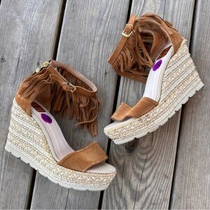 Kanna Fringe Suede Wedge Boho 8.5